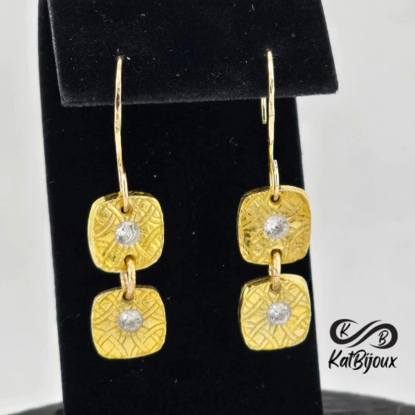 24k gold over silver double drop cushion earrings with stones