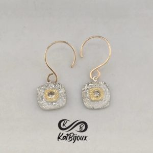 Cushion silver and gold earrings with stones