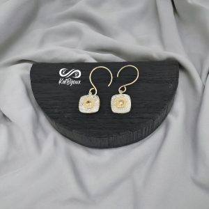 Silver and gold cushion earrings with stones