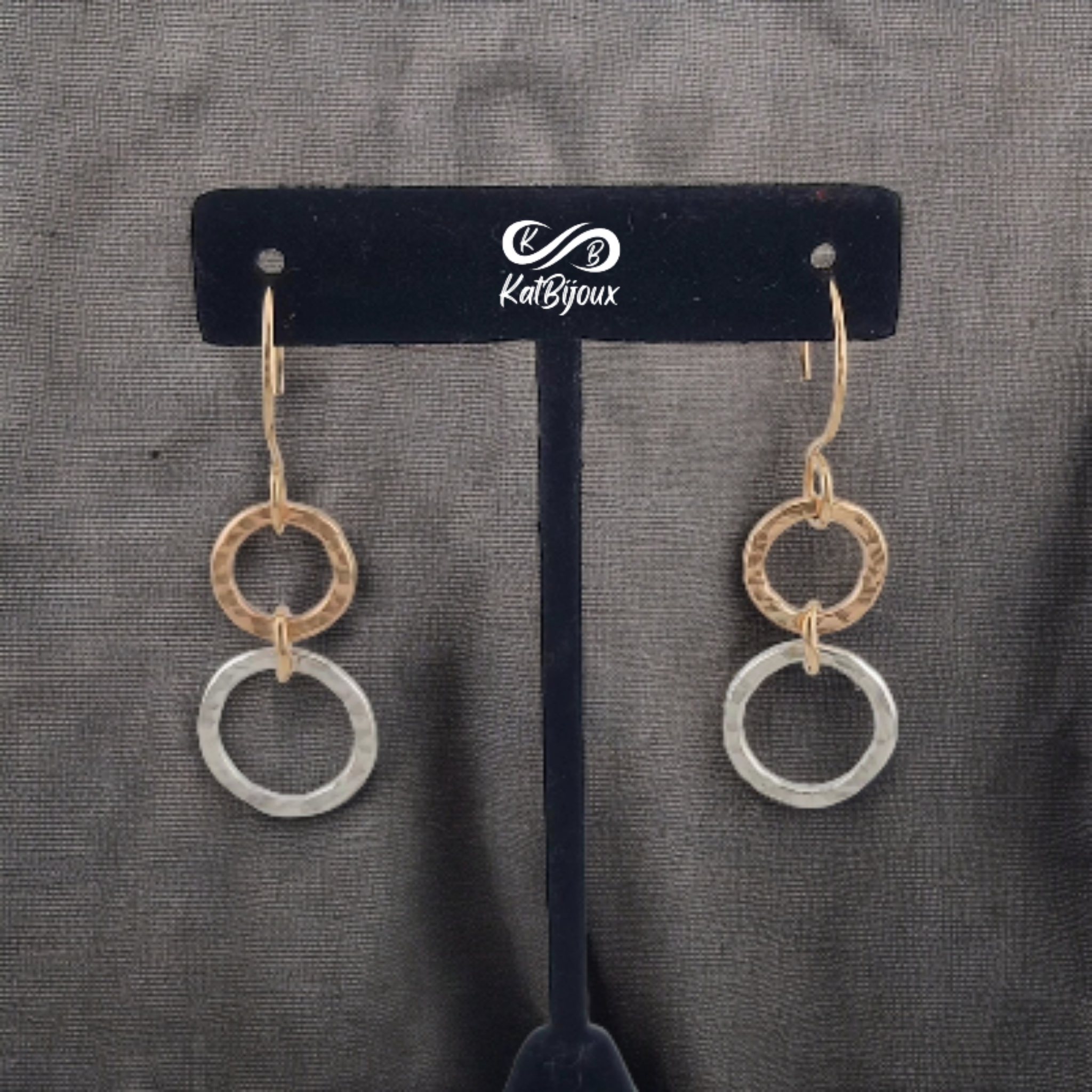 Gold-filled and Argentium silver double circle drop earrings with gold-filled ear wires